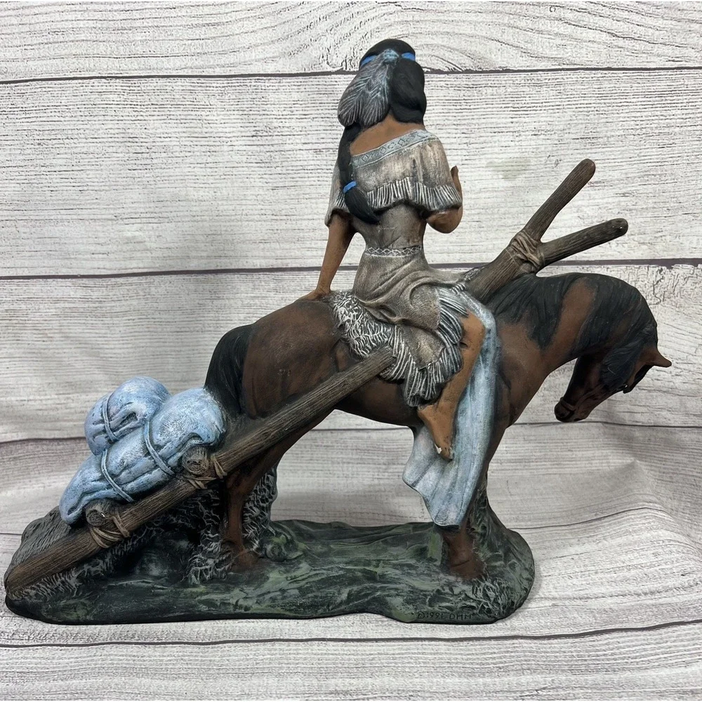 Ceramic Figurine Indian Girl on Horse Hand Painted Large 11